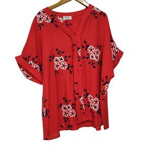 Anthropologie Red Floral Embroidered Tunic